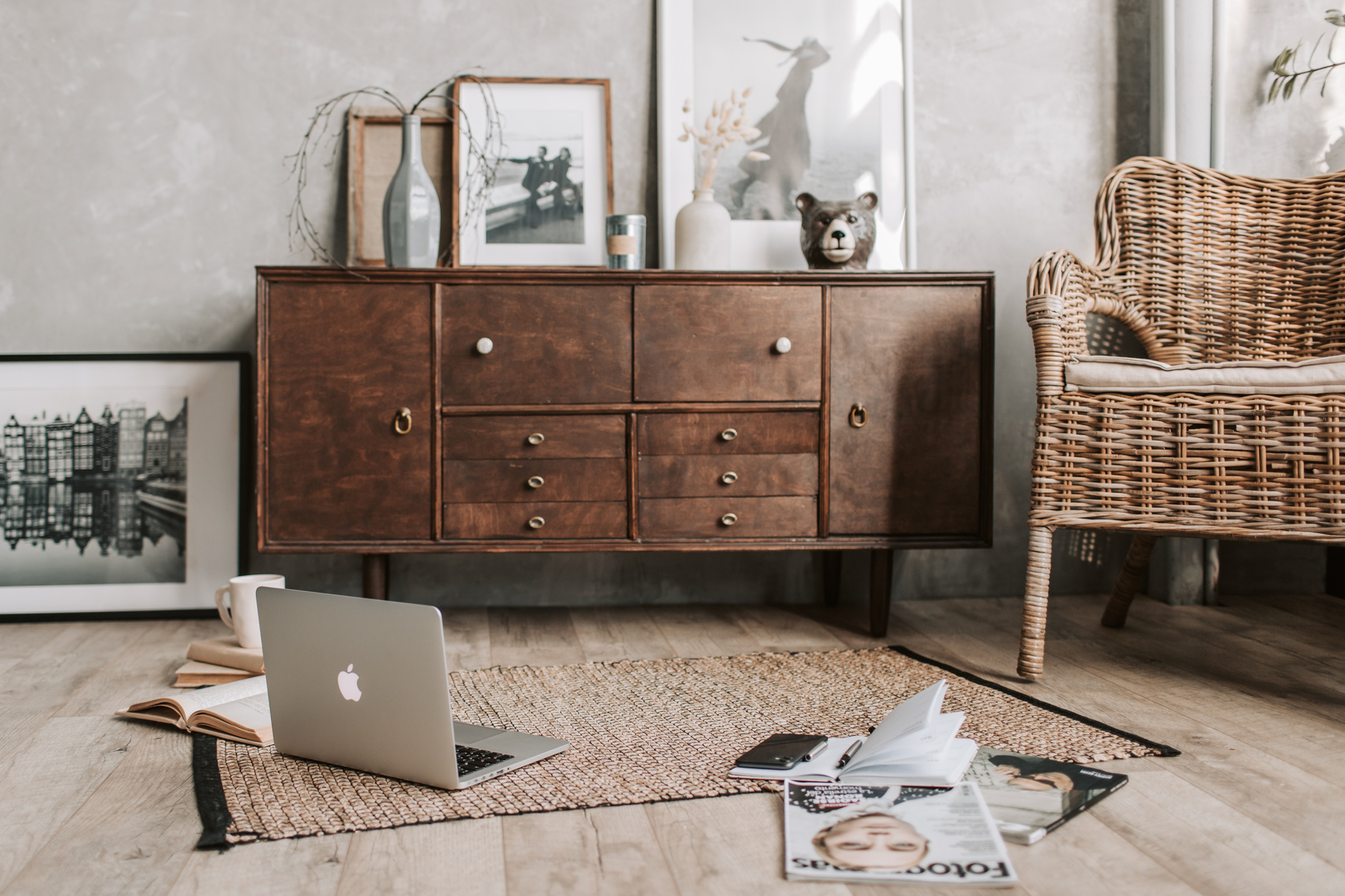 Living Room With Rustic Theme